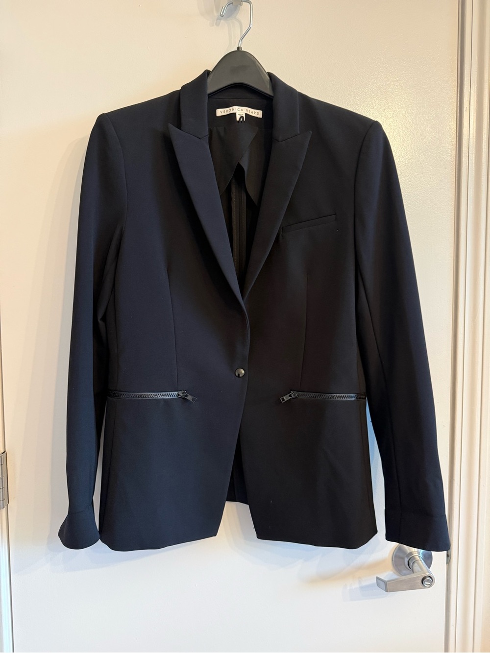 Veronica Beard Black Tailored Single-Button Zip-Pocket Blazer